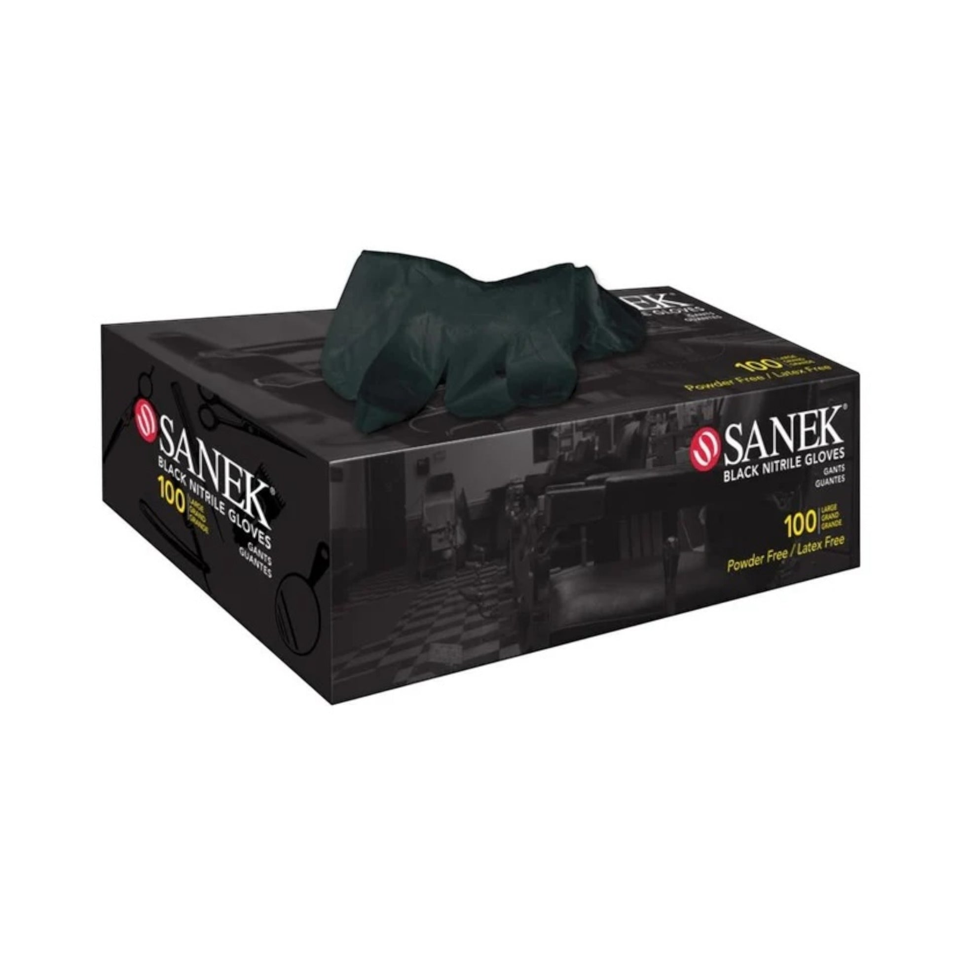 Sanek Powder Free Nitrile Gloves Black 100/bx