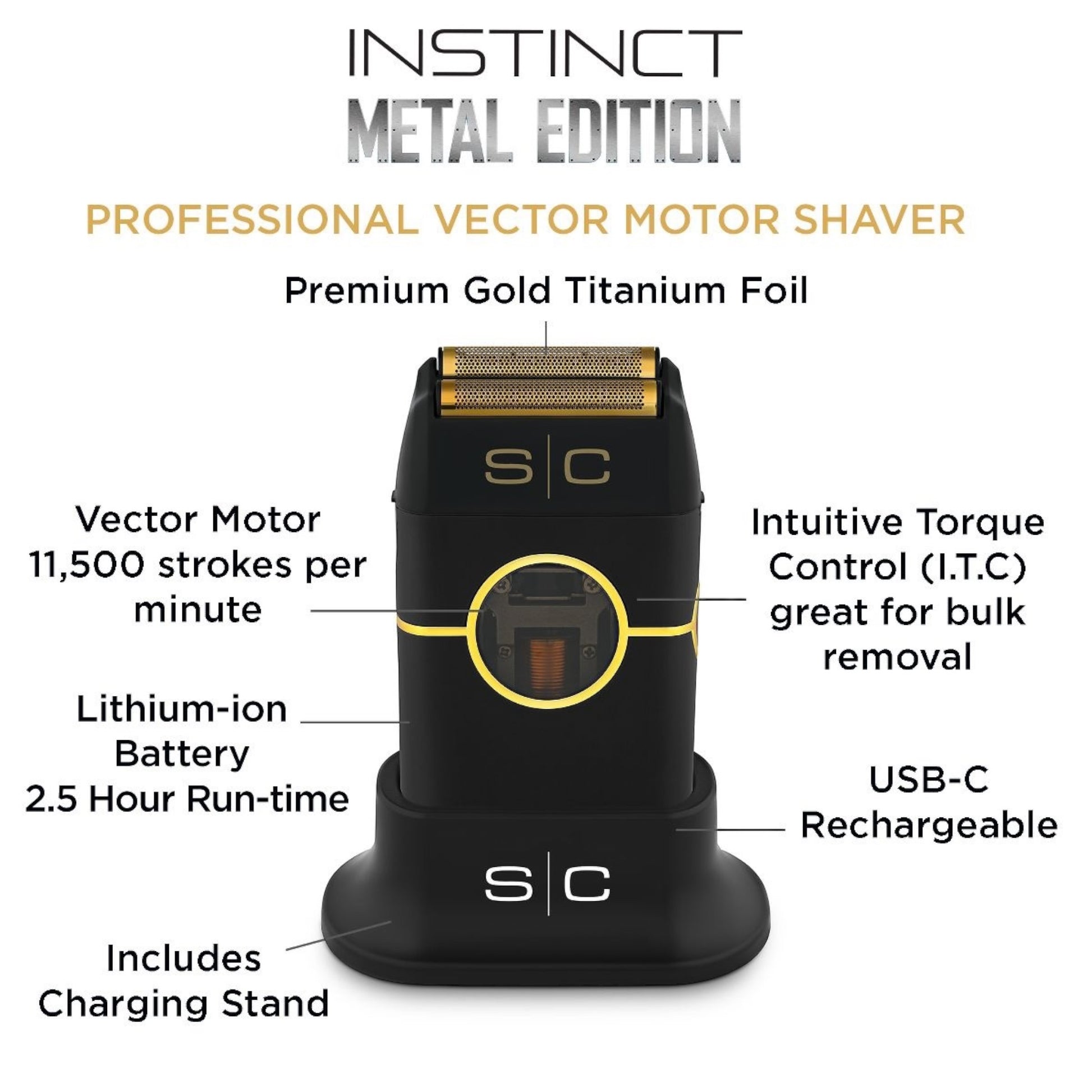 STYLECRAFT INSTINCT METAL DOUBLE FOIL SHAVER # SC807 BLACK