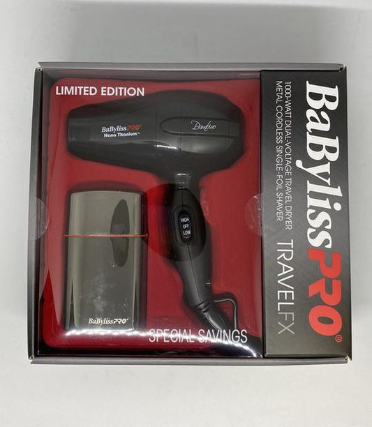 BABYLISSPRO TRAVELFX METAL SINGLE FOIL SHAVER AND MINI DRYER