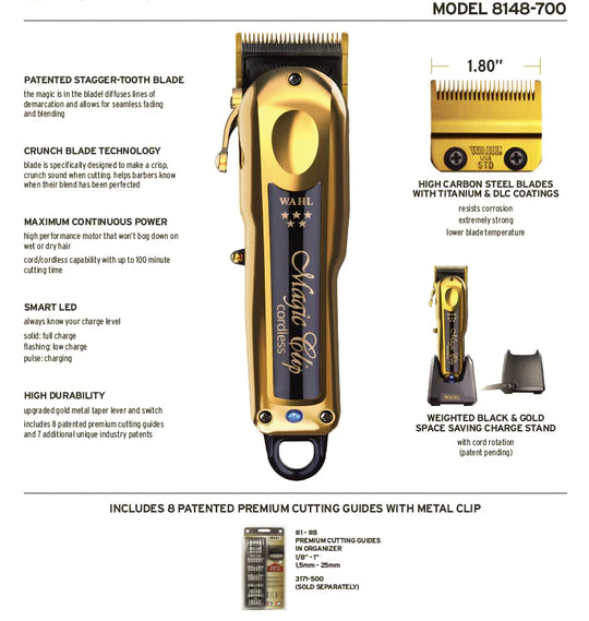 WAHL PROFESSIONAL 5 STAR CORDLESS GOLD MAGIC CLIPPER # 8148 -700