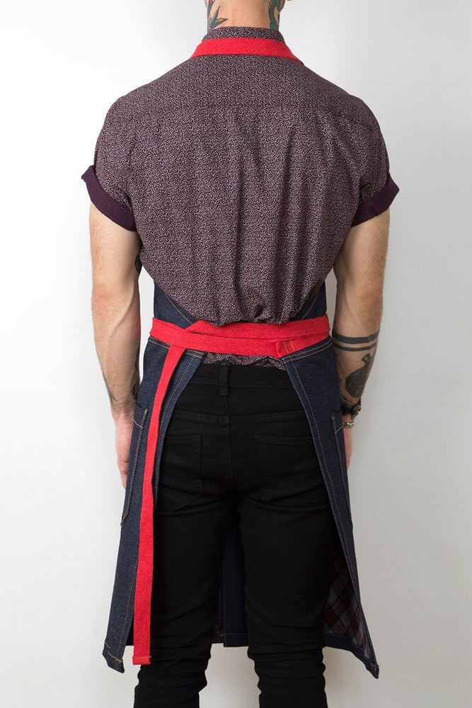 Blue Denim & Brown Leather Barber Apron