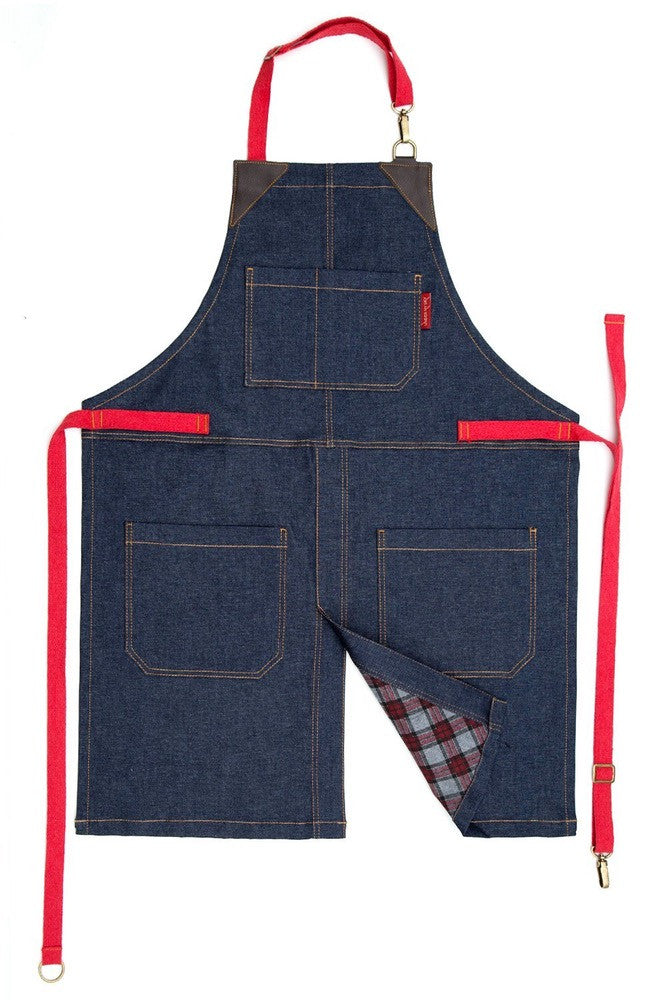 Blue Denim & Brown Leather Barber Apron