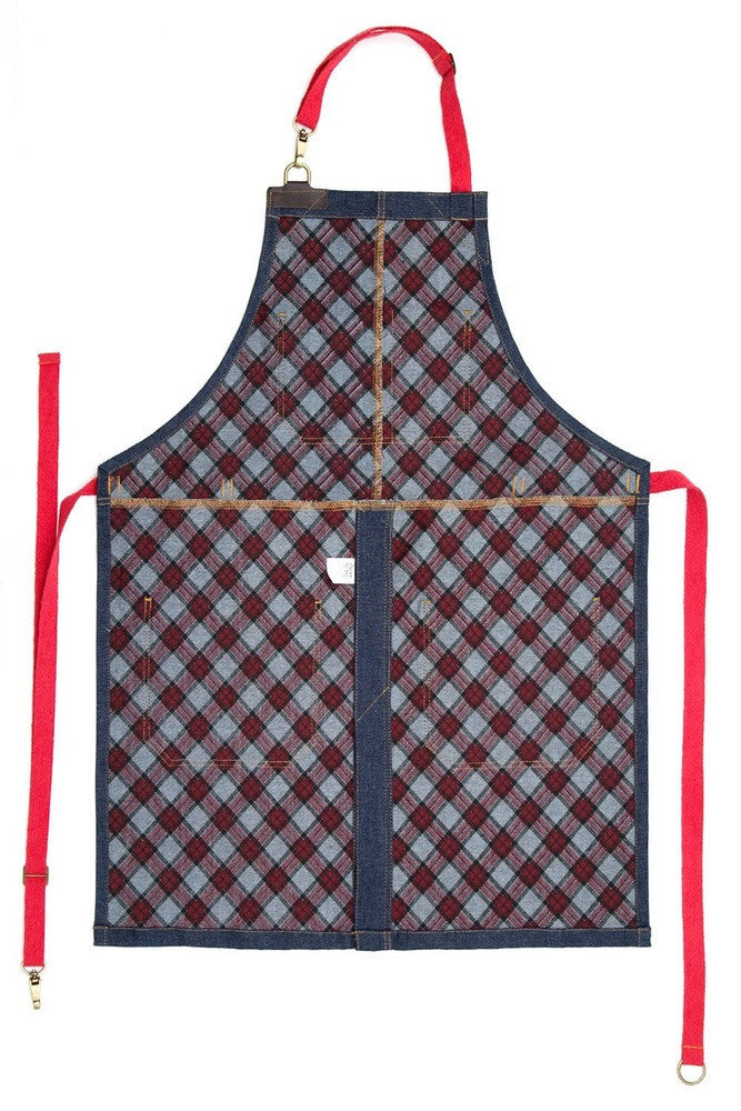 Blue Denim & Brown Leather Barber Apron