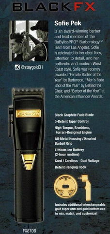 BabylissPRO BlackFX Clipper Black FX Metal Lithium Clipper - Barber Salon  Supply
